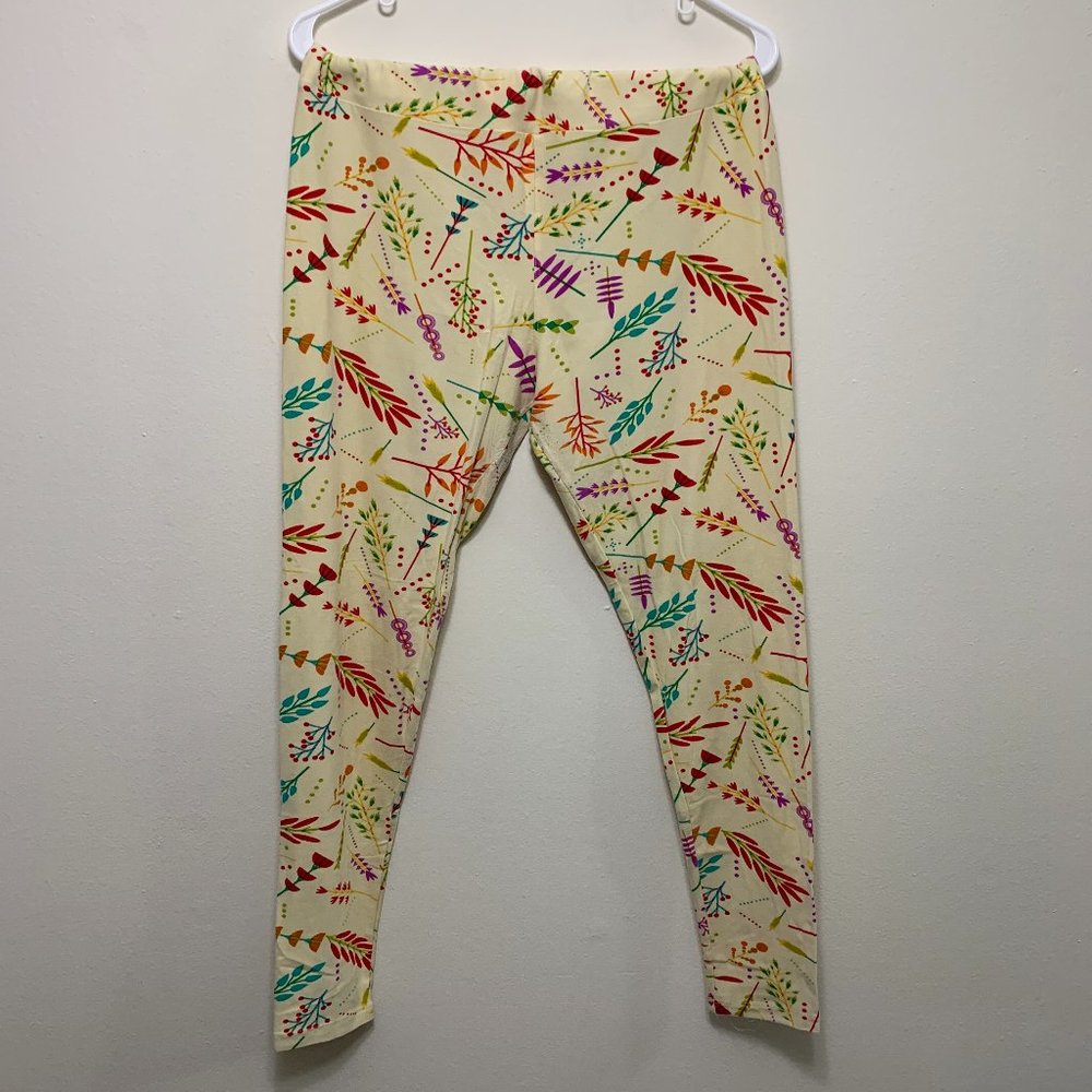 LuLaRoe Leggings- Light yellow background with bold colorful botanical